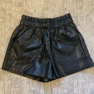 Faux (but so real feeling!) black leather shirt with cinch waist and drawstring